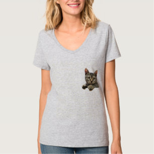 T-shirt rayé gris de chat tigré pour des femmes