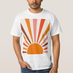 T-shirt Rayons Soleil Rétro Coucher Soleil Orange Jaune Ro