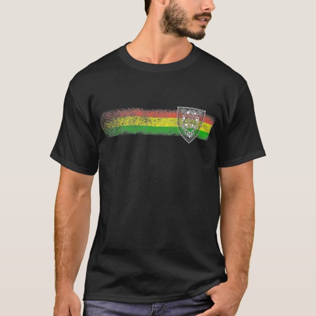 T-shirt Rayures de reggae de Rasta avec le bouclier de (Devant)