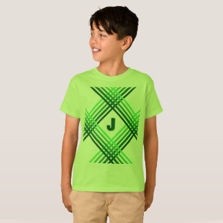 T-Shirt - Rayures Vertes Croisées avec Initiale