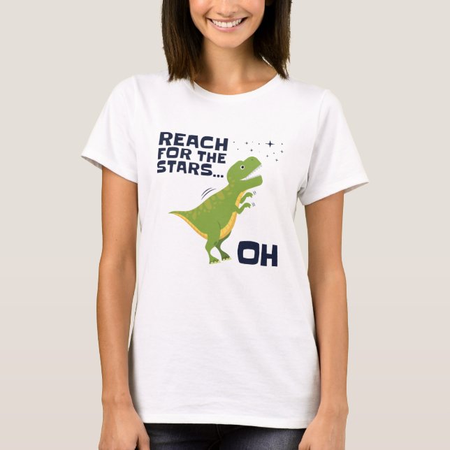T-shirt Reach for the Stars Funny T-Rex Bras courtes (Devant)
