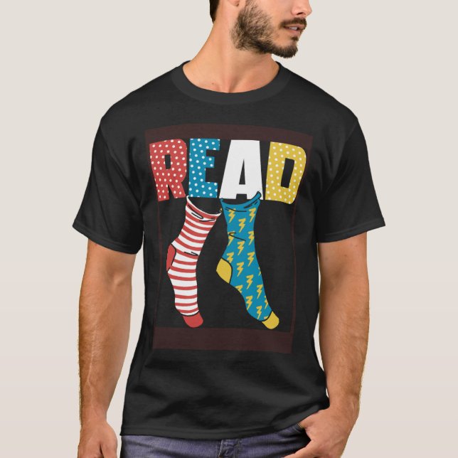 T-shirt Read Books Wacky Socks Reading Teacher Book Nerds (Devant)