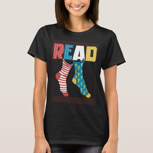 T-shirt Read Books Wacky Socks Reading Teacher Book Nerds (Devant)
