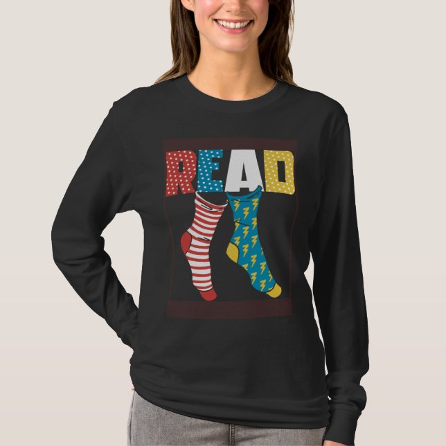 T-shirt Read Books Wacky Socks Reading Teacher Book Nerds (Devant)