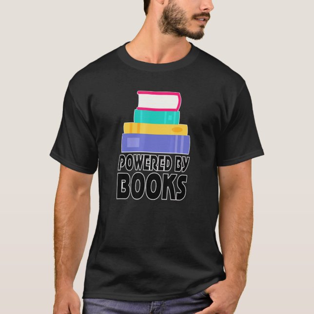 T-shirt Reading Bookworm Powered By Books (Devant)