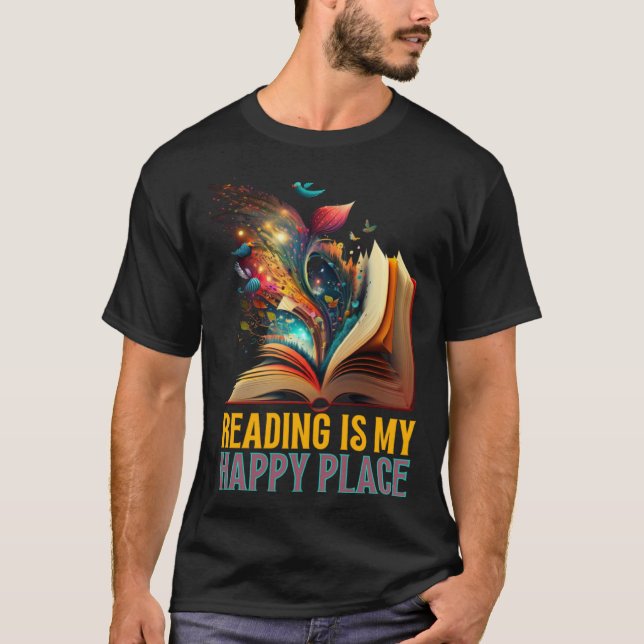 T-shirt Reading is my Happy Place Book Nerd Bookworm Libra (Devant)
