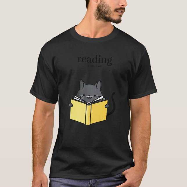 T-shirt Reading is My Jam Black Tuxedo Cat with Cozy Myste (Devant)