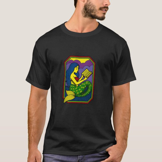 T-shirt Reading Mermaid Fantasy Ocean Art for Book Lover (Devant)