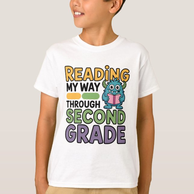 T-shirt Reading My Way Through Second Grade Monster  (Devant)