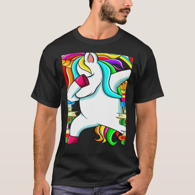 T-shirt Reading Teacher Dabbing Unicorn Elementary School  (Devant)
