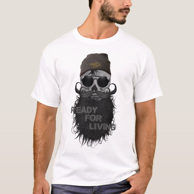 T-shirt ready for living Tete de mort hipster skulls barbe (Devant)