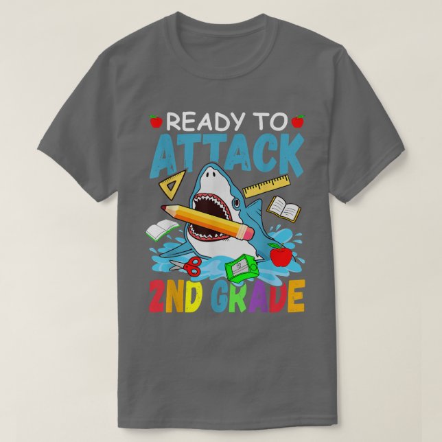 T-shirt Ready To Attack 2nd Grade Back To School Shark Sec (Design devant)