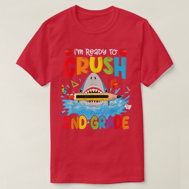 T-shirt Ready To Crush 2nd Grade Funny Shark Boys Kid Back (Design devant)