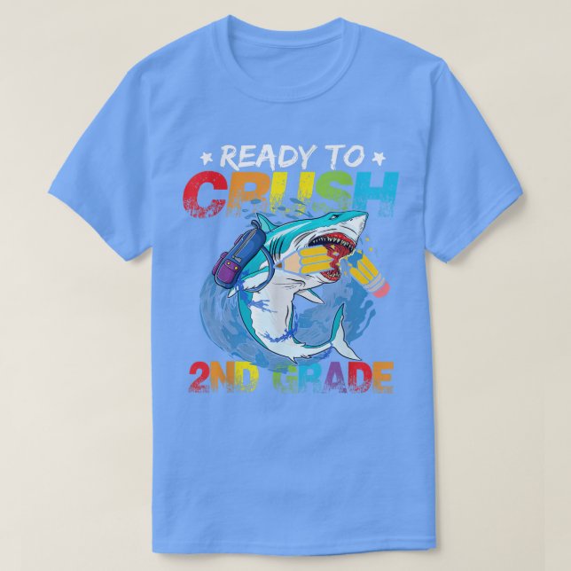 T-shirt Ready To Crush 2nd Grade Shark Back To School Boys (Design devant)