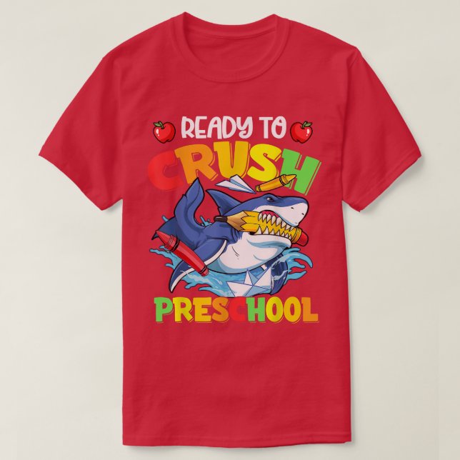 T-shirt Ready To Crush Preschool Shark Back To School Boy  (Design devant)