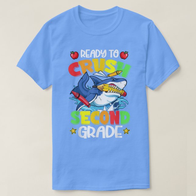 T-shirt Ready To Crush Second Grade 2nd Grade Shark Back T (Design devant)