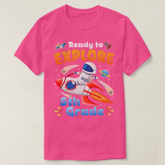 T-shirt Ready to Eplore 5th Grade Cute Astronaute Boys Gir (Design devant)