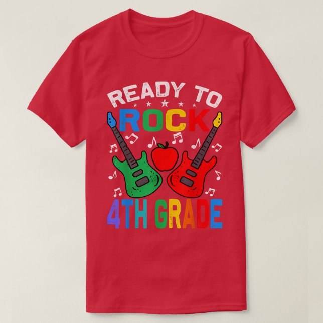 T-shirt Ready To Rock 4th Grade Back To School Guitar  (Design devant)