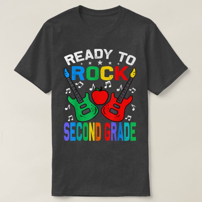 T-shirt Ready To Rock Second Grade Back To School Guitar  (Design devant)