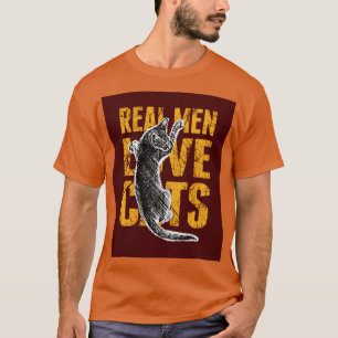 T-shirt Real Men Love Chats sur rouge bordeaux