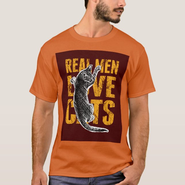 T-shirt Real Men Love Chats sur rouge bordeaux (Devant)