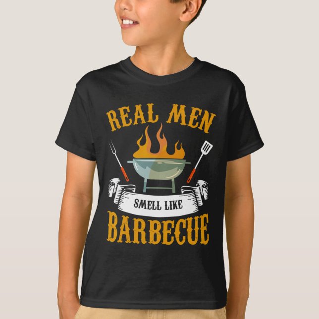 T-shirt Real Men Smell Like Byrbecue Bbq Grilling Grill Co (Devant)