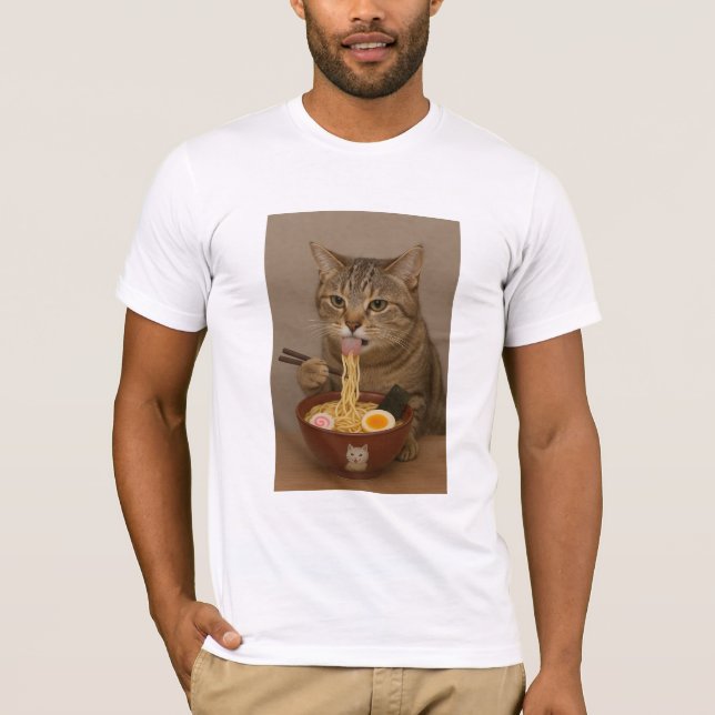 T-shirt Realistic Funny Cat Eating Ramen | Graphic Tee (Devant)