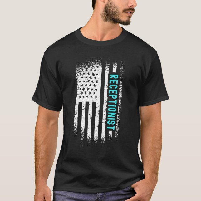 T-shirt Réceptionniste Avec Drapeau Américain (Devant)