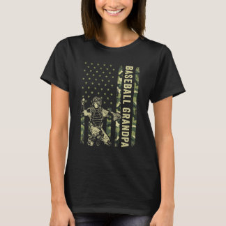 T-shirt Receveur Baseball Hommes Camo Drapeau USA Basebal