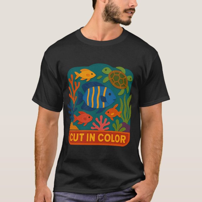 T-shirt Récif carré en couleur coupé (Devant)