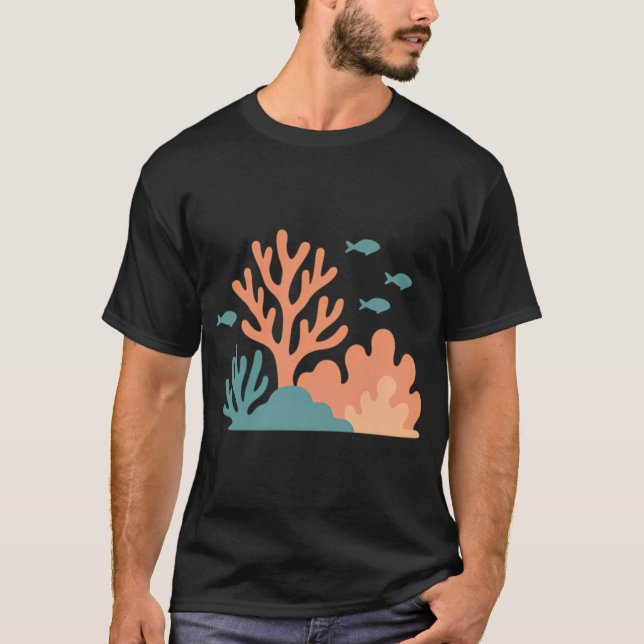 T-shirt Récif de corail minimal avec poissons (Devant)