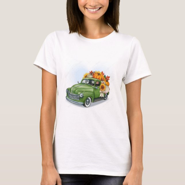 T-shirt Récolte d'automne dans un camion vert (Devant)