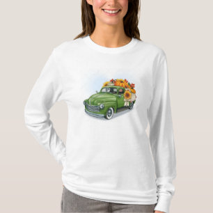 T-shirt Récolte d'automne dans un camion vert manches long