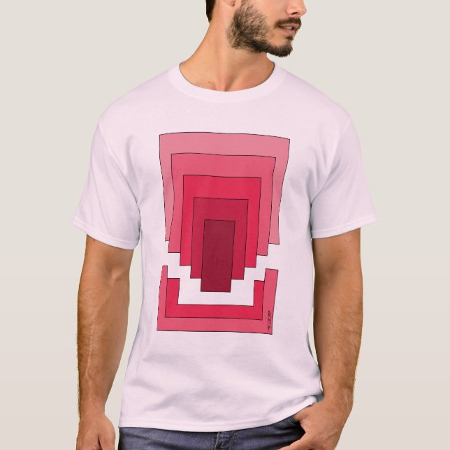 T-shirt Rectangle Abstrait en Rouge (Devant)