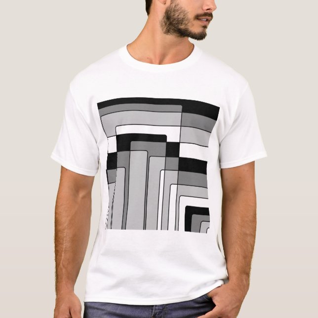 T-shirt Rectangles Abstraites en noir et blanc (Devant)