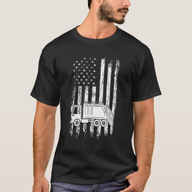 T-shirt Recyclage des ordures ordures camion USA Drapeau o (Devant)