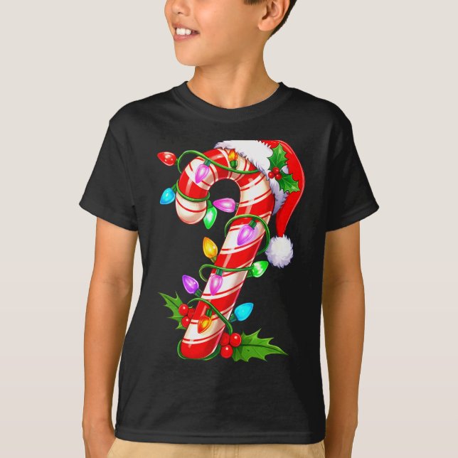 T-shirt Red &amp; White Candy Cane Crew Christmas Santa Ha (Devant)