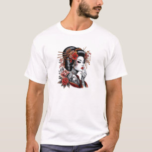 T-shirt Red and Black Japanese Geisha Tattoo – Elegant Tra