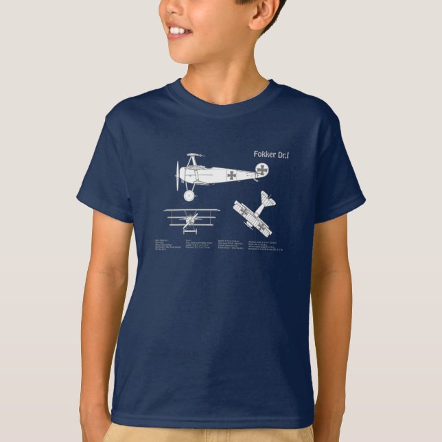 T-shirt Red Baron Fokker Dr.1 - Plan d'avion ABD (Devant)