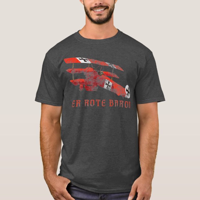 T-shirt Red Baron Triplane  Gift Distressed Effect (Devant)