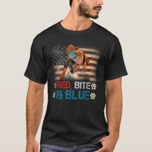T-shirt Red Bite and Blue Boxer Chien American Usa Drapeau