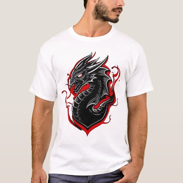 T-shirt Red & Black Dragon Mascot Graphic (Devant)