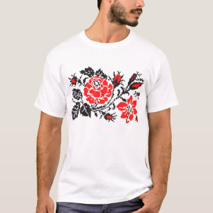 T-shirt Red & Black Rose cross-stitch Russian Pattern