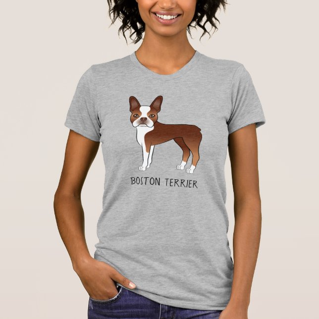 T-shirt Red Boston Terrier joli dessin animé chien et text (Devant)