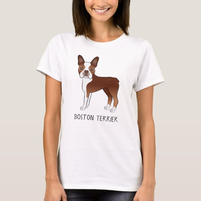 T-shirt Red Boston Terrier joli dessin animé chien et text (Devant)
