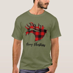 T-Shirt Red Buffalo Plaid Bull Elk