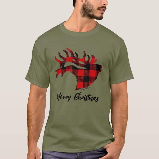T-Shirt Red Buffalo Plaid Bull Elk (Devant)