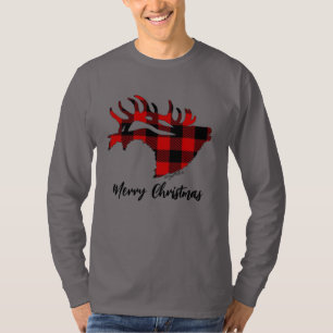 T-Shirt Red Buffalo Plaid Bull Elk