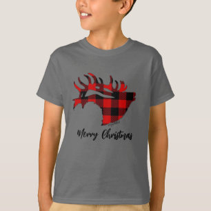 T-Shirt Red Buffalo Plaid Bull Elk