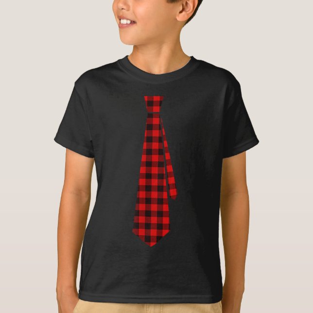 T-shirt Red Buffalo Plaid Cravate pour Noël Enfants Garçon (Devant)